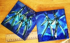 Vintage Coimbra Portugal Figurative Abstract Design 2x Tiles Hand-painted 6" sq