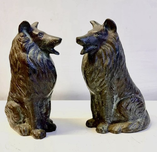 Pair antique bronze collie - of,