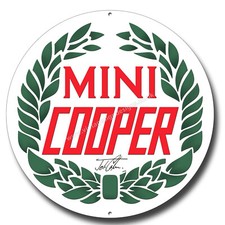 MINI COOPER,JOHN COOPER 11" ROUND METAL SIGN.CLASSIC / GARAGE / MAN CAVE SIGN.