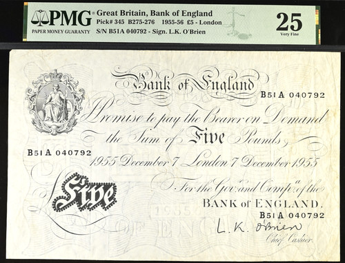 White five pound note - five,