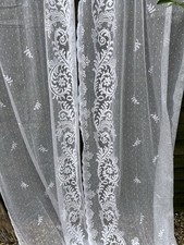 A Beautiful Pair Off Period Design WhiteCotton Lace Curtains ready to hang 82” L