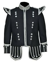 Scottish Black Doublet Kilt Jacket - Military Piper Drummer Doublet  Jacket
