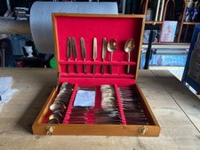 Vintage Nickel Bronze Canteen Of Cutlery In Wooden Box