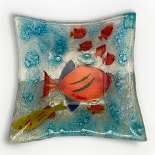 Barbados Handmade Caribbean Tropical Art Fused Glass Bubble Candy Dish Bowl