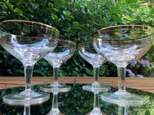 4  vintage Champagne Saucers Coupe glasses with gold bands
