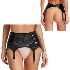 Women Lace Garter Belt Leather Suspender Belt with 6 Metal Clips for Clubwear UK