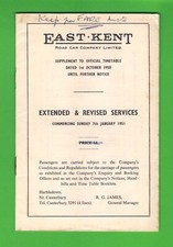 East Kent Road Car Timetable Supplement - Extended & Revised Services - Jan 1951