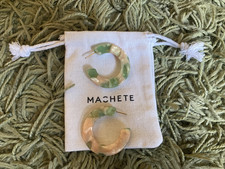Machete Resin Open Hoop Earrings Pink & Green Marbled Design New