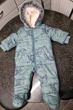 Green Baby Unisex faux trim Hooded  Disney Padded Pram Suit George 3-6 Months