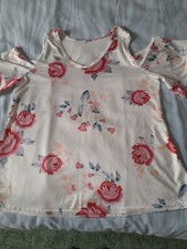 Womens Cold Shoulder Cream Flower Top