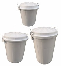 White Industrial Food Grade Catering Waste Round Plastic Bins with Clip on Lids