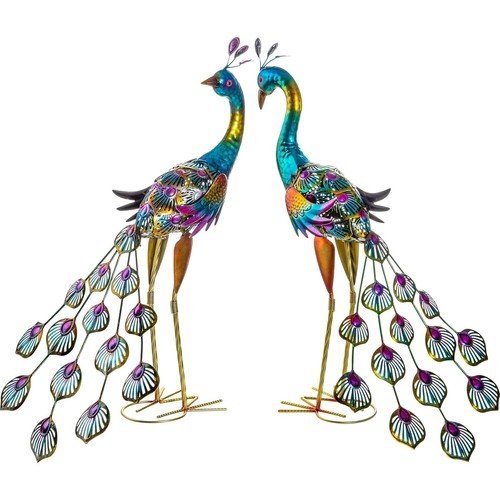 Metal peacock garden statue - metal,