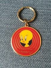 Universal Studios Souvenir Tweety Pie Round Keychain  1990 Enamel and Gold
