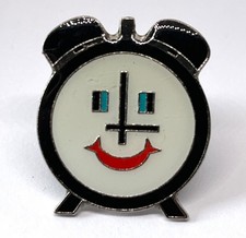 Alarm Clock Smiley Face Novelty Enamel Pin Badge Time Wake Up Present Gift