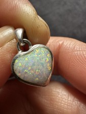 925 Sterling Silver Synthetic  Opal Heart Pendant