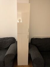 bathroom cabinet storage tall white high gloss with sliver handles 2 cupboards 