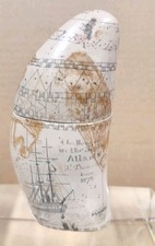 OLD SCRIMSHAW FAUX WHALE TOOTH BOX CHALLENGER OF THE S ATLANTIC PENGUINS 1875...