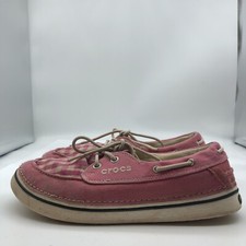 CROCS Hover Deck Shoes Hot Pink Gingham Lace Up Sneakers Women’s 10