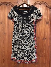 Anthropologie Floreat Abelia Dress Womens Small Black White Beaded Fringe Boho