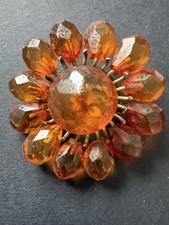 Antique Early Art Deco Faceted Real Amber Flower Brooch