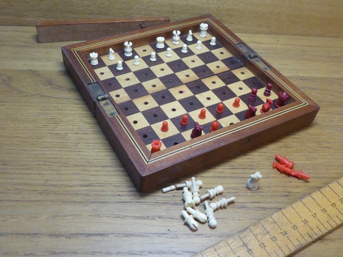 Antique vintage travel chess - vintage,