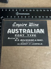 EMPIRE WINE  AUSTRALIAN BOTTLED BY MOUNSDON & SONS LICHFIELD BOTTLE LABEL 50s