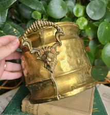 Antique Hammered Brass Rams Head French Jardiniere Planter Plantpot Ornate Handl