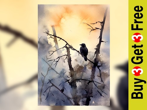 Silhouette crow print - of, 5"x7"