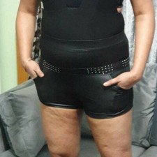 High Waist Wet Look Hot Pants Women's PVC Shorts Black Studded Hipster Summer