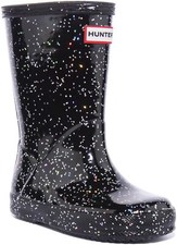 Hunter Kids First Infants/Kids Pull On Glitter Welly Boot In Black UK Size 6 - 1