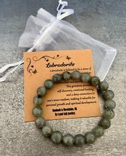 LABRADORITE Bracelet Stretchy Handmade With Gift Bag & Card Crystal Gemstone 8mm