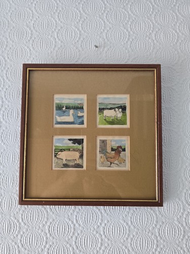 Vintage framed farm animals - vintage,
