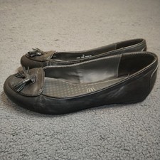 M&S Footglove Shoes Womens 5 Black Leather Ballet Casual Comfort Loafer Tassel