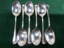 6 Vintage James Dixon Dessert Spoons Rattail pattern Silver Plated