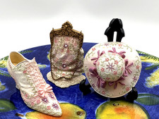 Vintage Avon Ornament Shoe Hat Bag Set Miniature Victorian Collection Resin Pink