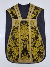 Antique French Floral Silk Damask Church Priest Vestment Chasuble 101x68cm