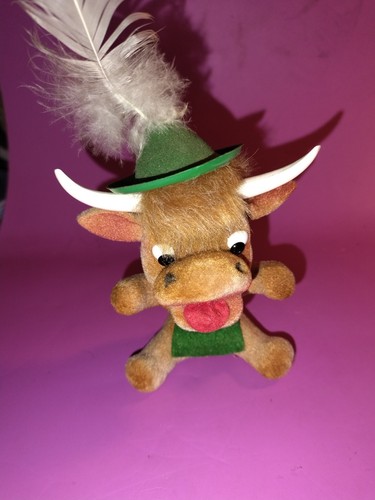 Vintage horned cow wearing - wearing, hat