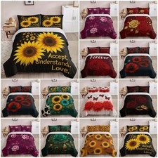 Large Scale Sunflowers Red Rose Black Leaves Poppies Abstract 3D Quilt Cover Set