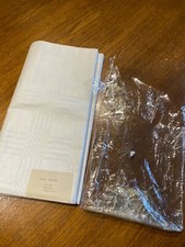 VINTAGE & NEW WHITE COTTON GEOMETRIC MODERN LOOK DAMASK TABLECLOTH 50" X 70"