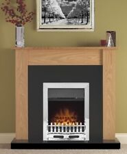 ELECTRIC FIRE OAK FIREPLACE SURROUND BLACK HEARTH CHROME LED FLAME COAL BNIB
