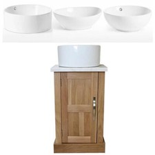 Cloakroom Bathroom Vanity unit oak Wash Stand White Marble Ceramic Basin 309