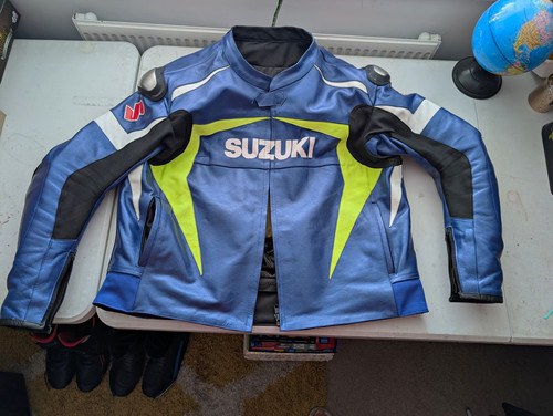 Suzuki blue leather motorcycle - suzuki,