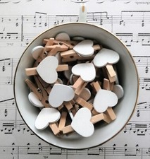WHITE Mini wooden heart pegs