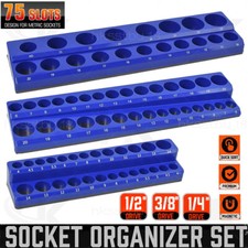 3Pc Magnetic Socket Organizer Storage Holder Tool 1/4" 3/8" & 1/2" Drive Metric