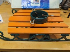 Vintage Sledge Christmas Tree Stand base holder sled cast iron sleigh wood Xmas