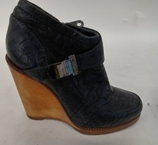 Mulberry Tillie Wedge Ankle Boots Size 4 Blue Leather US 6 EU 37 Footwear Shoes