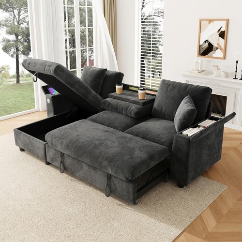 Shaped sofa bed grey 3 - l,