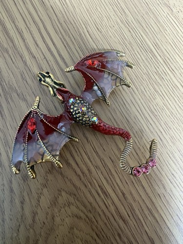 Red enamel dragon brooch - dragon, with