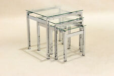 Nest of Tables Clear Glass Chrome Three Piece Lamp Side End Coffee Table Set