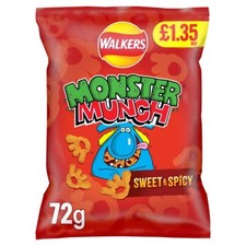MONSTER MUNCH CRISPS SHARE BAGS FULL CASE OF 15 FLAMING HOT SWEET SPICY FLAVOUR